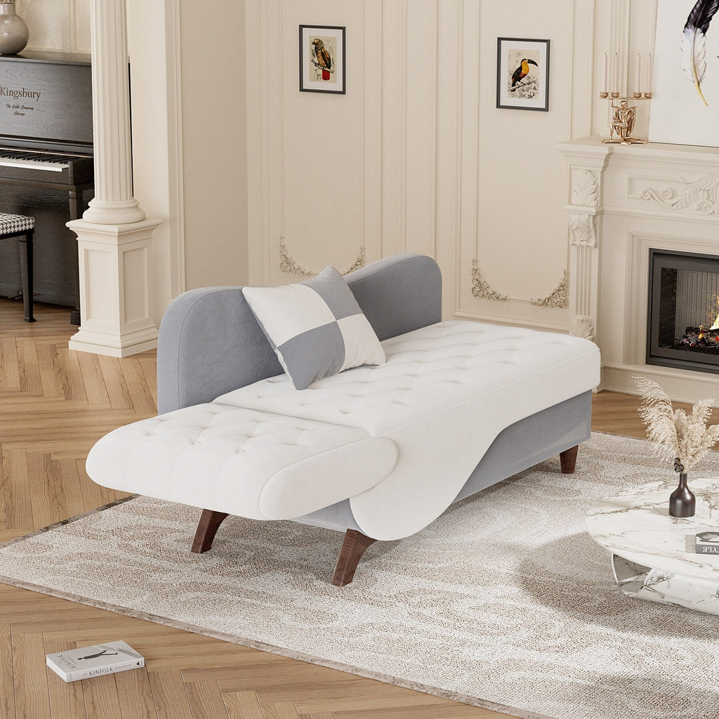 White Upholstered Storage Chaise Lounge Chair with Left Armrest & Lumbar Pillow V80849