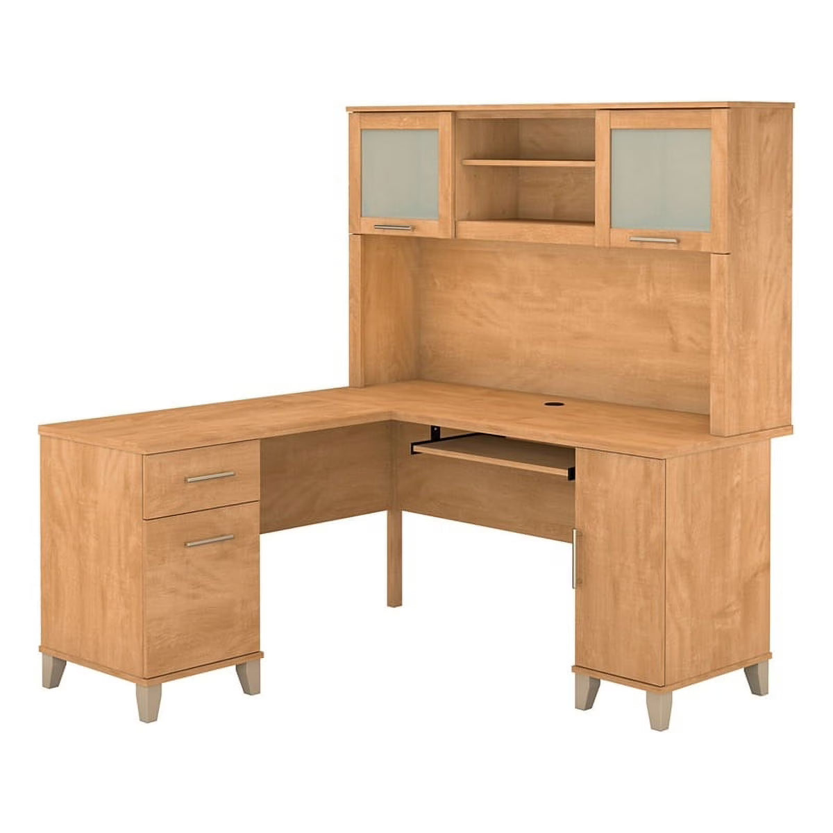 60" Transitional Wood L Shaped Desk with Hutch L7268