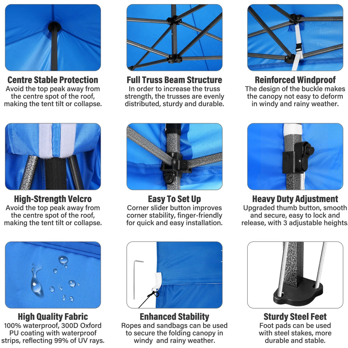 10' x 20' Pop Up Canopy Tent Straight Leg Shelter with Roller Bag, Blue B228