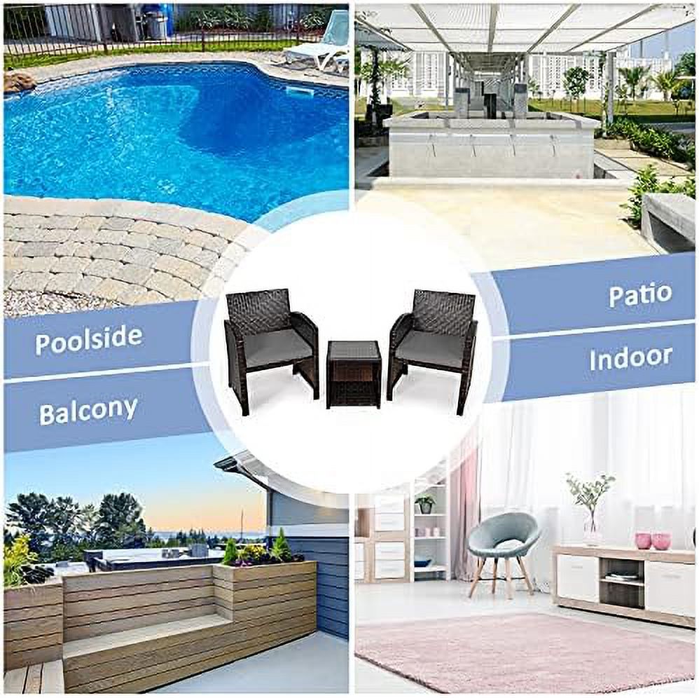 Patio Rattan Conversation Set with Cushioned Chair & Ottoman & Tempered Glass Coffee Table Y632