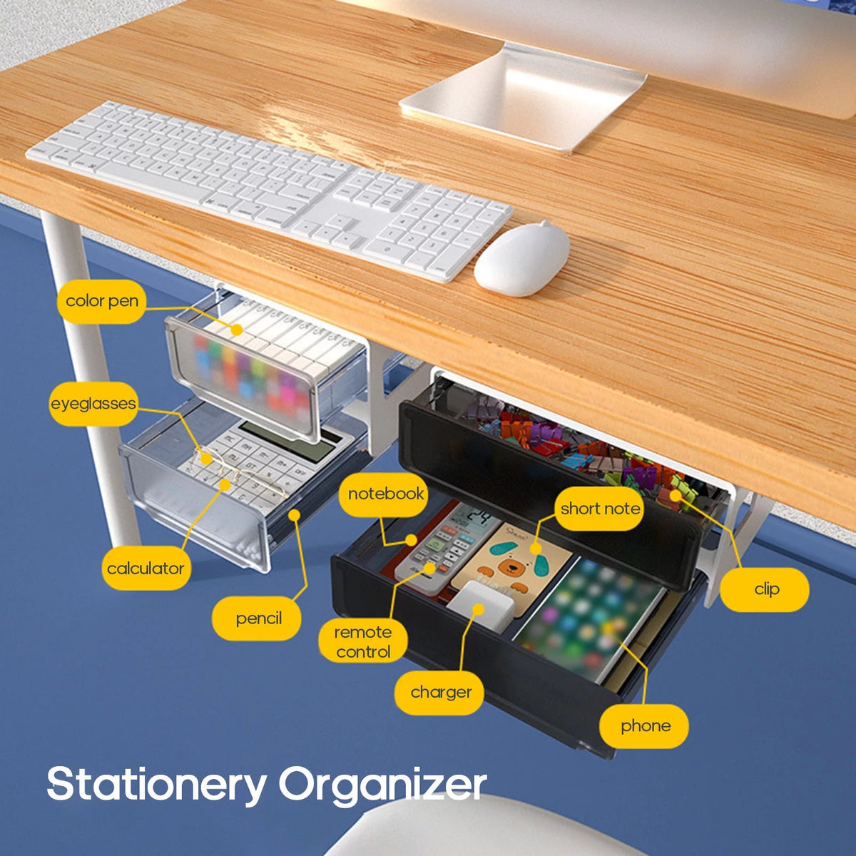 Invisible Under Desk Drawer Stationery Organizer W1608