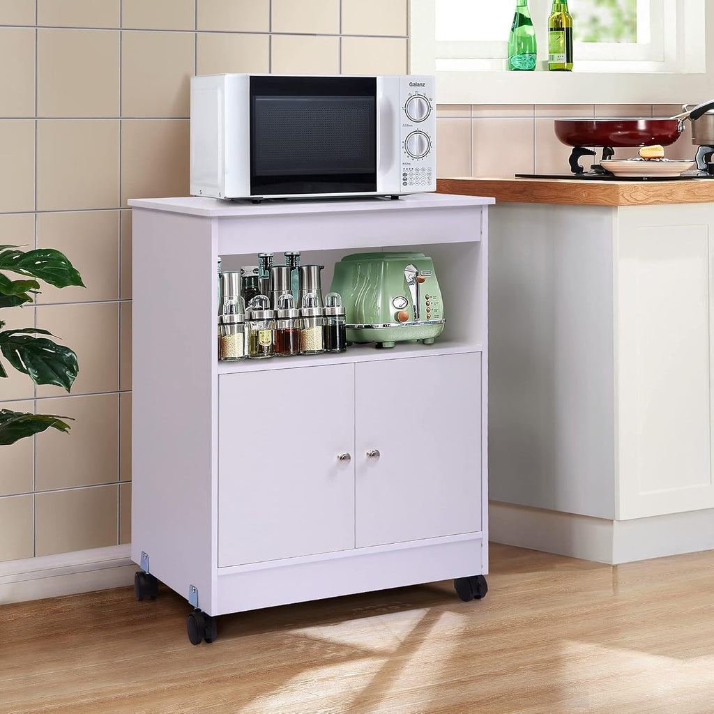 White Pack of 2 Microwave Kitchen Cart with Storage A4232