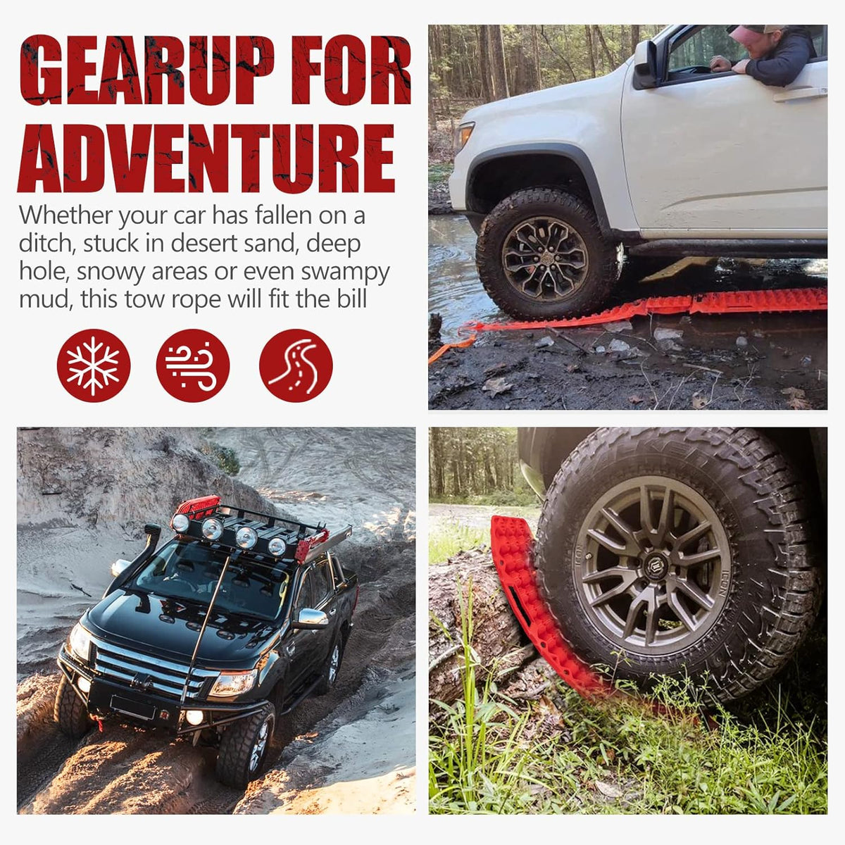 Red Off-Road Traction Boards with Jack Lift Base, 2 Pcs Recovery Track Ramp Traction Mat with Carry Bag L297