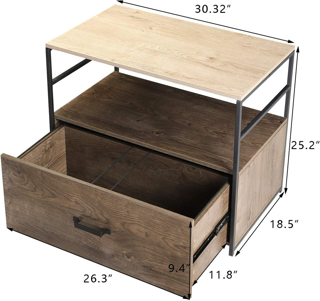 Wood Lateral File Cabinet with 1 Drawer, Printer Stand with Storage Shelves H53641