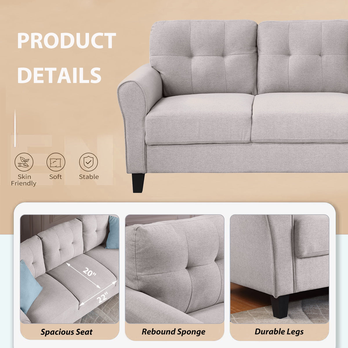 Light Grey Linen 2+3-Seat Sofa Set O953