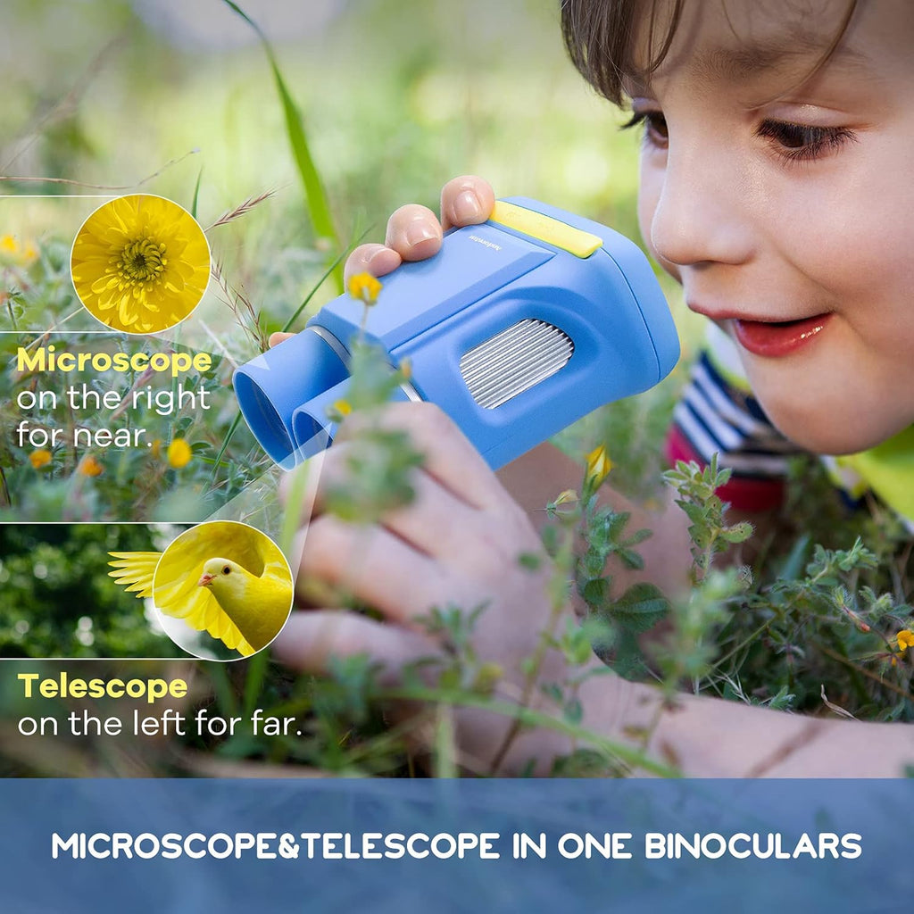 Kids Microscope and Telescope Double Lens, Portable Handheld Microscope Binoculars, Digital Camera and Video Microscope Kit, 2 LCD Blue C8769