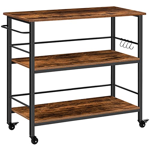 Rustic Brown and Black Kitchen Island with Storage H683