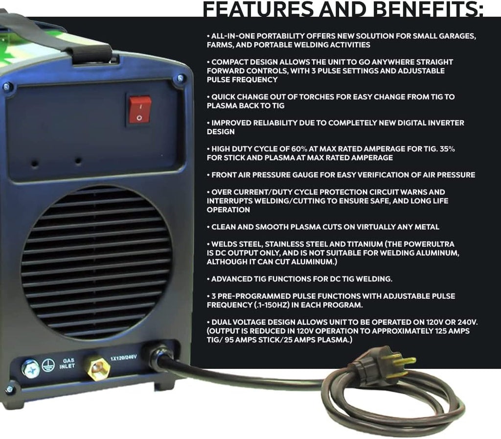 Multi Process Welder TIG Stick Pulse Plasma Cutter Dual Voltage 110v/220v H113889