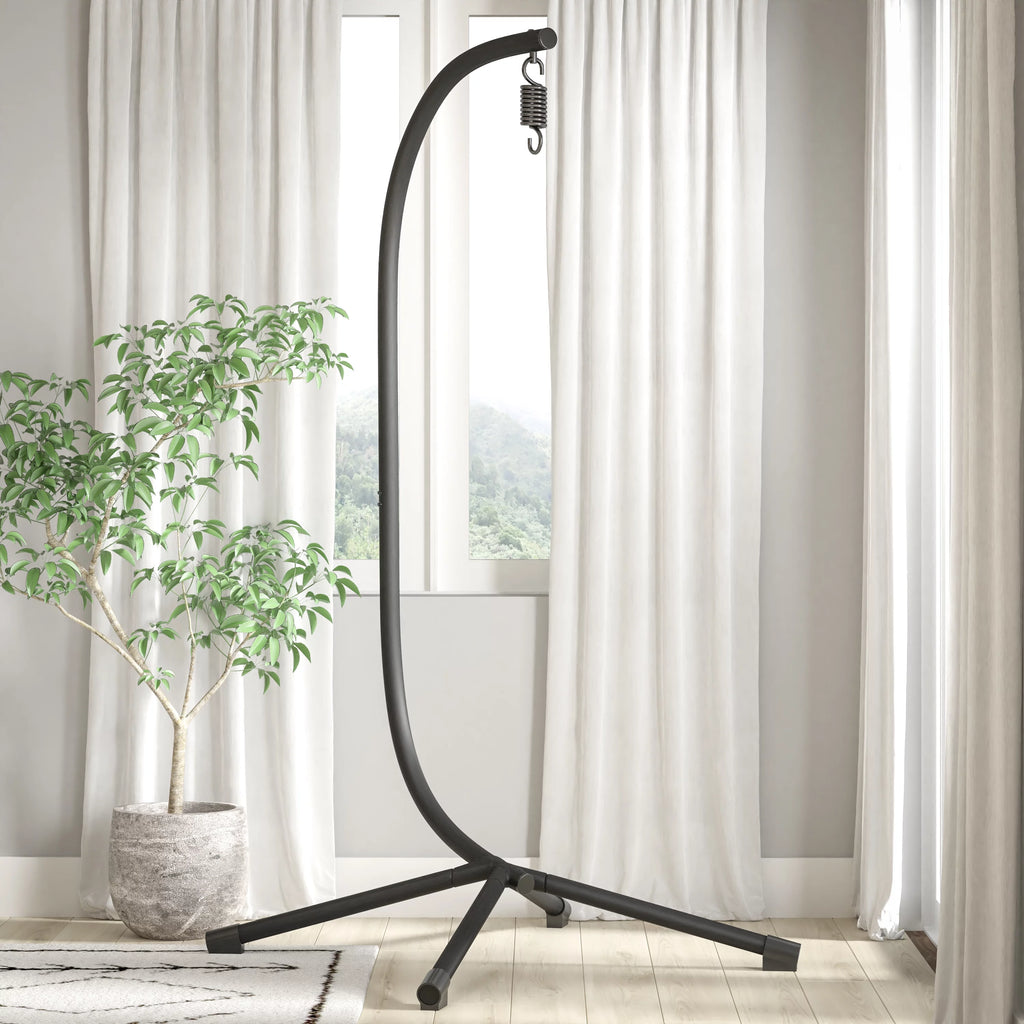 Heavy Duty All-Weather Hanging Hammock Chair C-Stand with Steel Offset Base, Black K684676