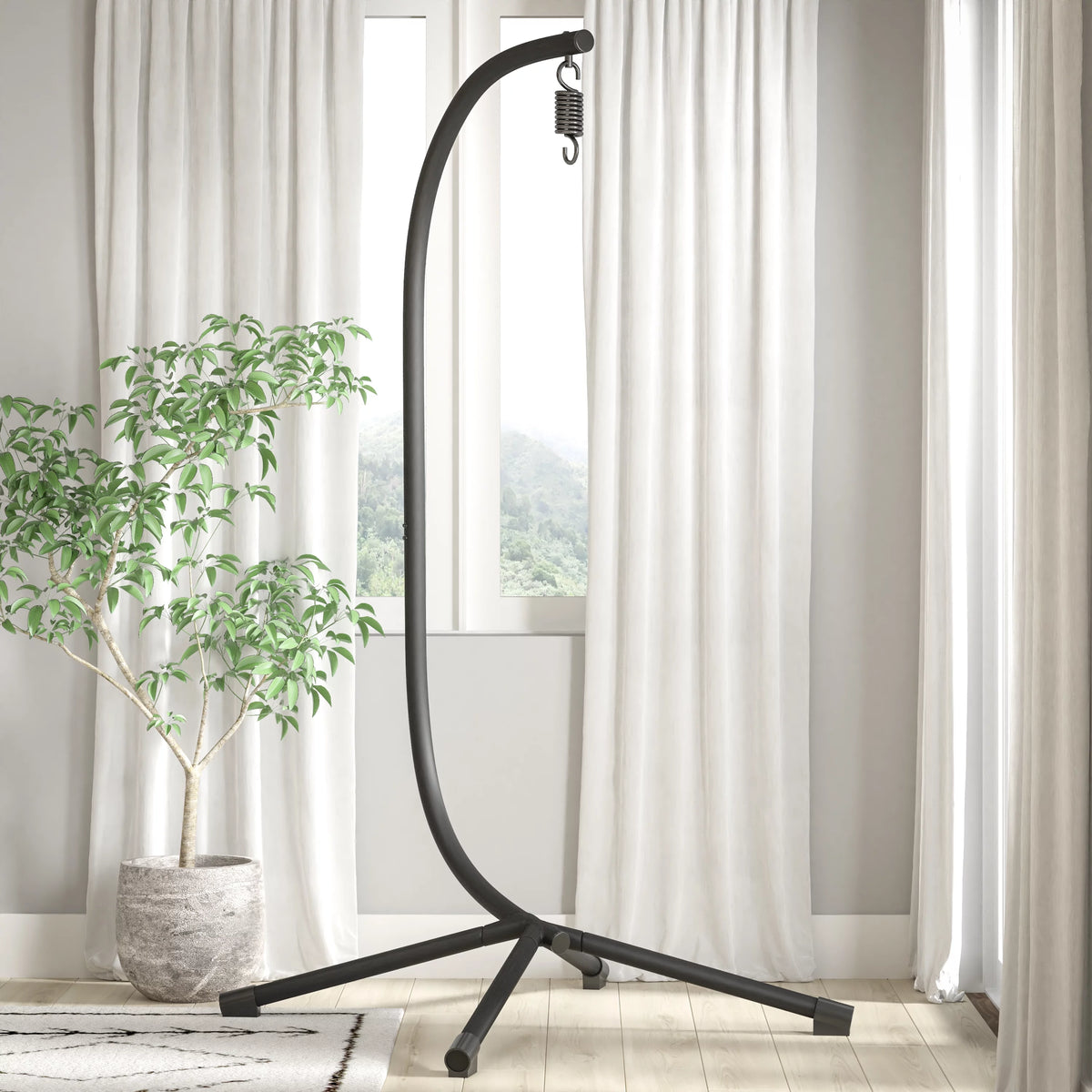 Heavy Duty All-Weather Hanging Hammock Chair C-Stand with Steel Offset Base, Black K684676