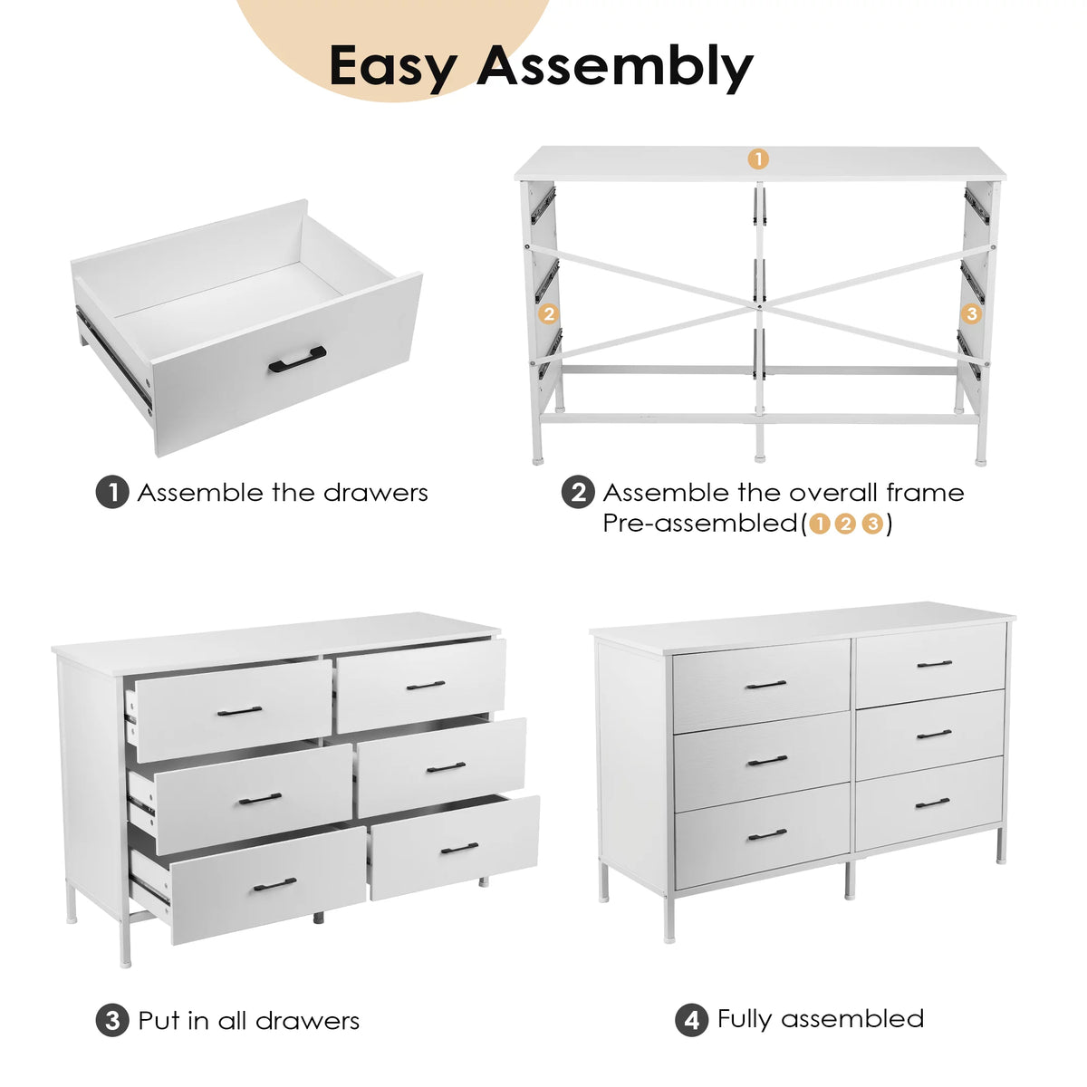 White 6 Drawer Wooden Dresser F441