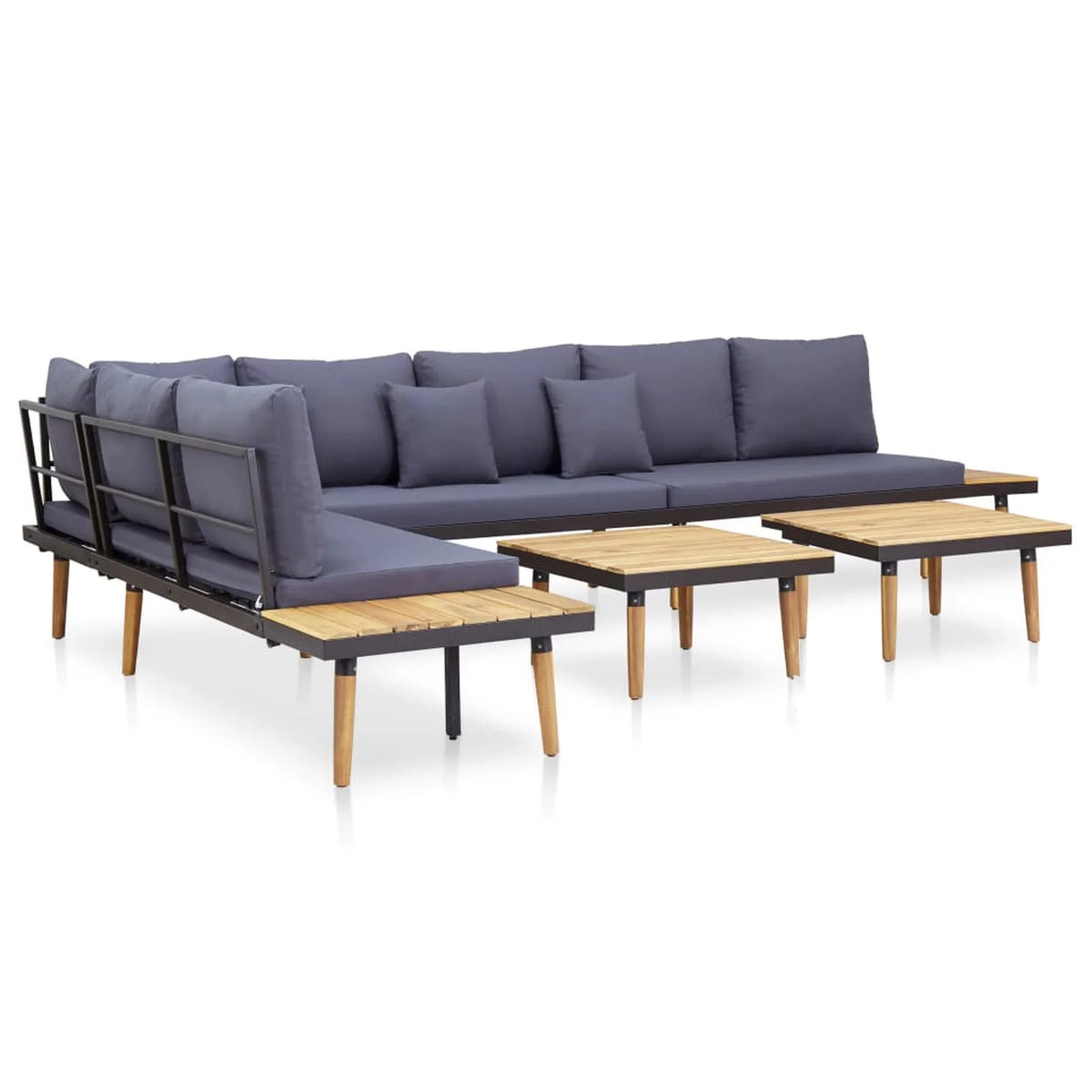 Dark Gray 7-Seater Sofa with Coffee Table Acacia Wood Outdoor Furniture Set H17308