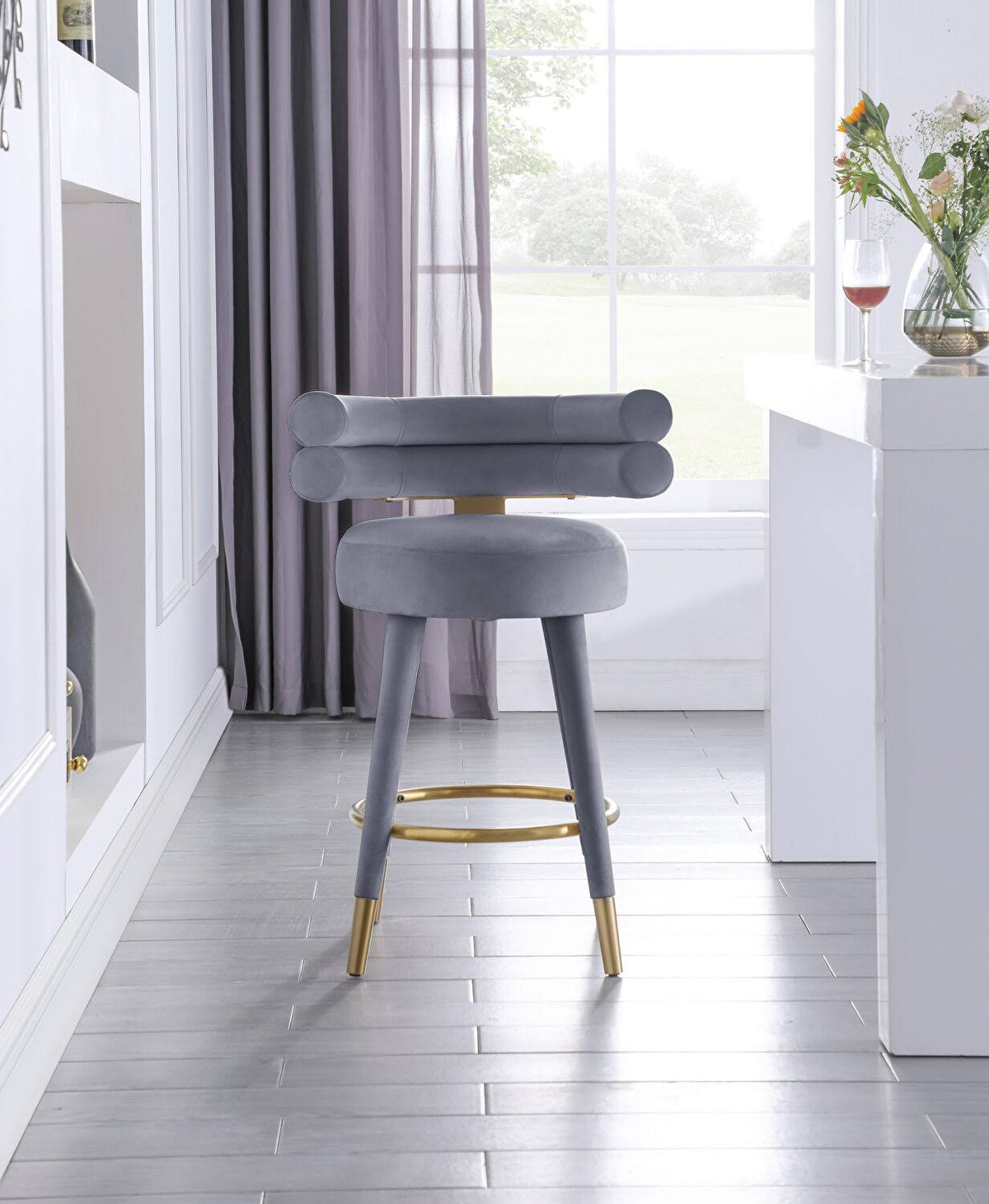 Gray Velvet Counter Stool (Set of 2) W671945