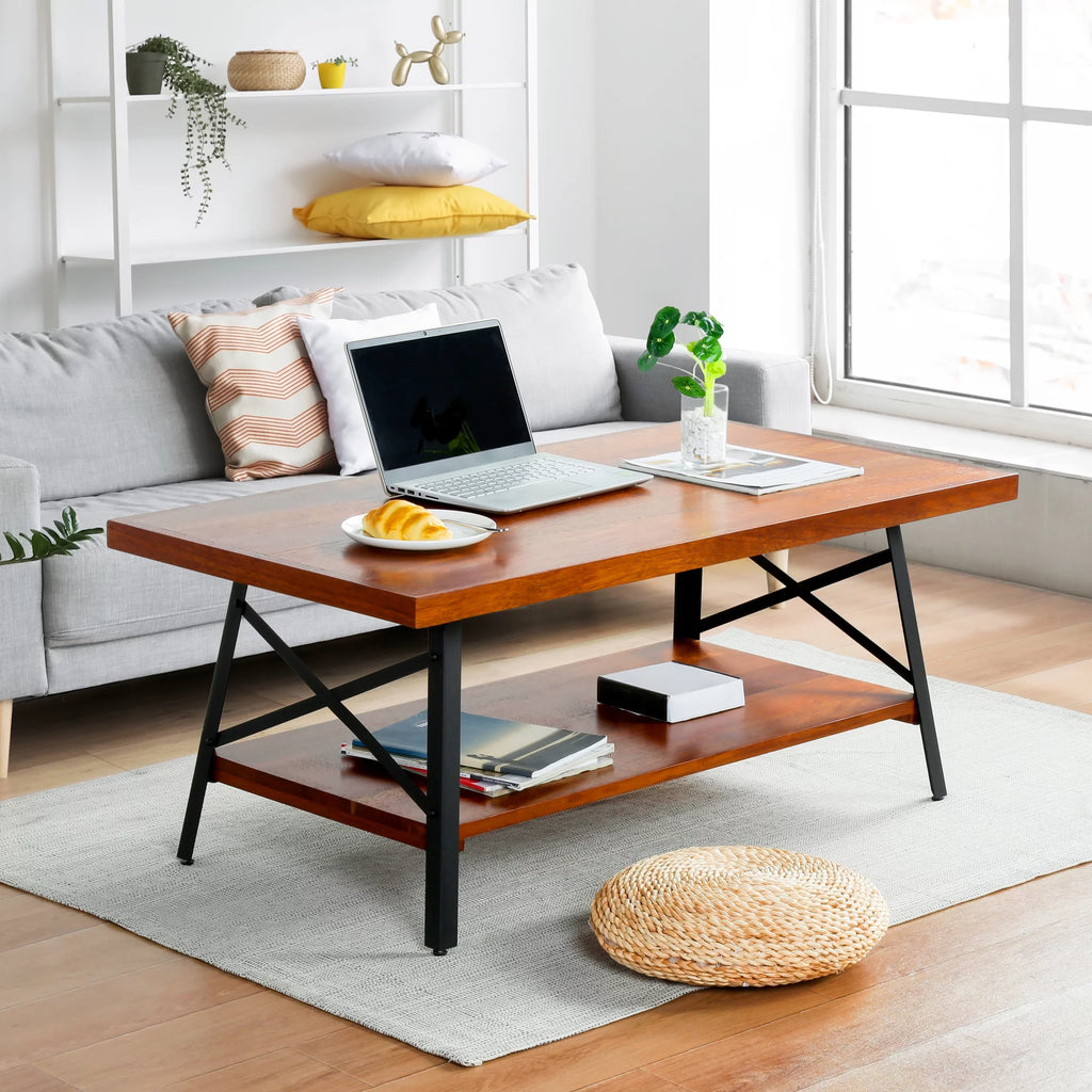 46" Rectangle Coffee Table with Solid Wood Top & Steel Legs D657