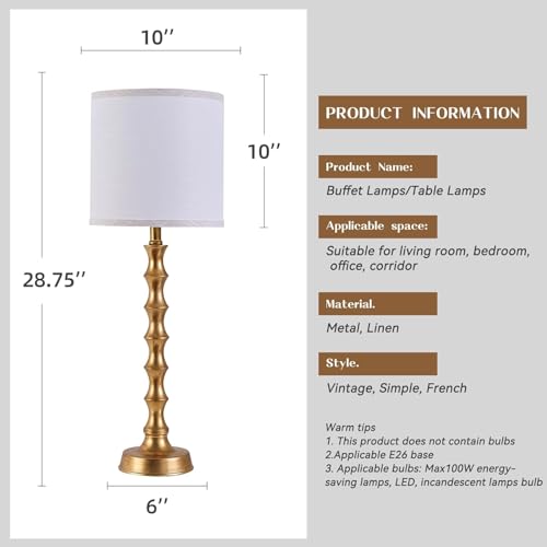 Gold Table Lamp Set of 2 Metal Bamboo Shape Linen White Shade H7210