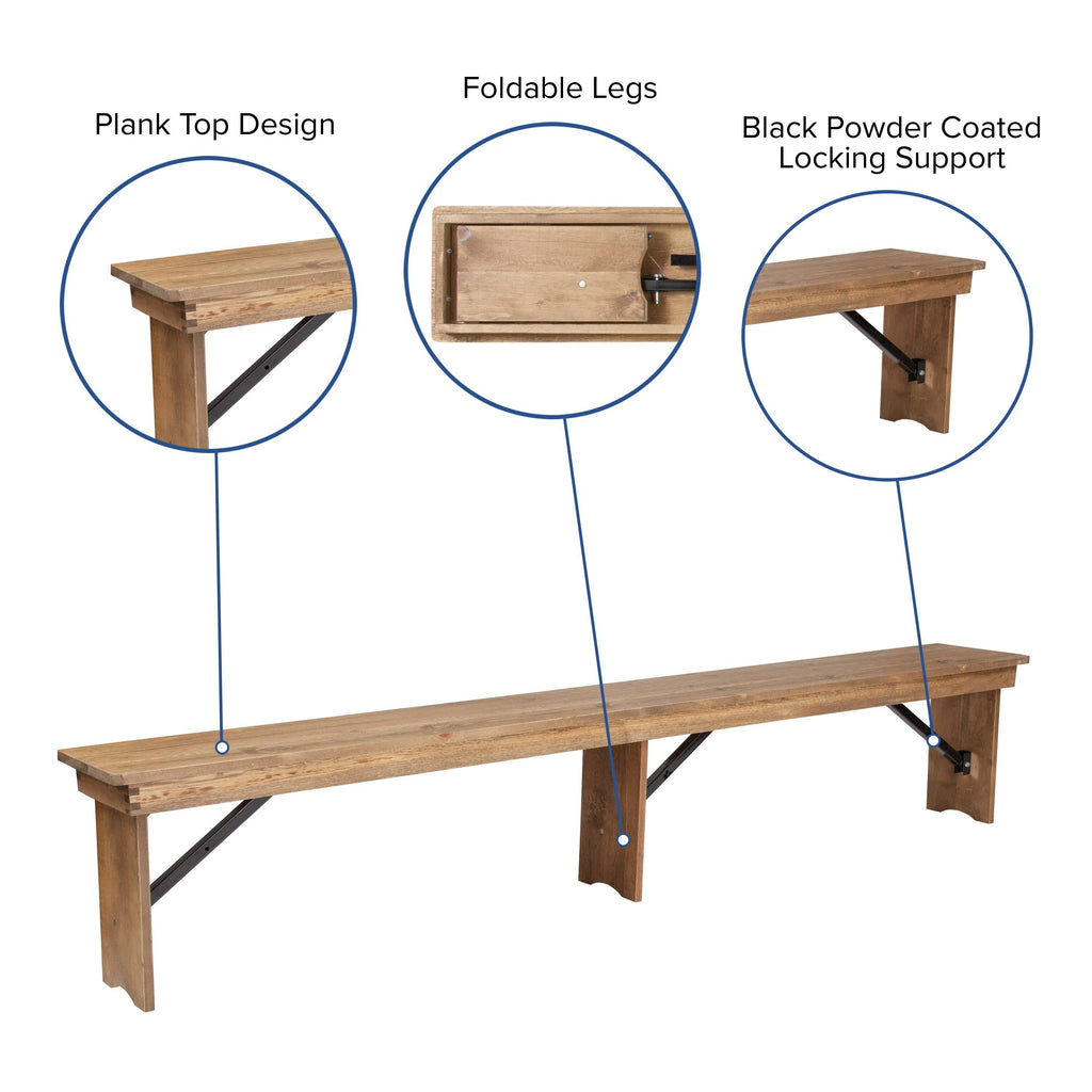 Black Solid Pine Folding Farm Bench with 3 Legs N228318