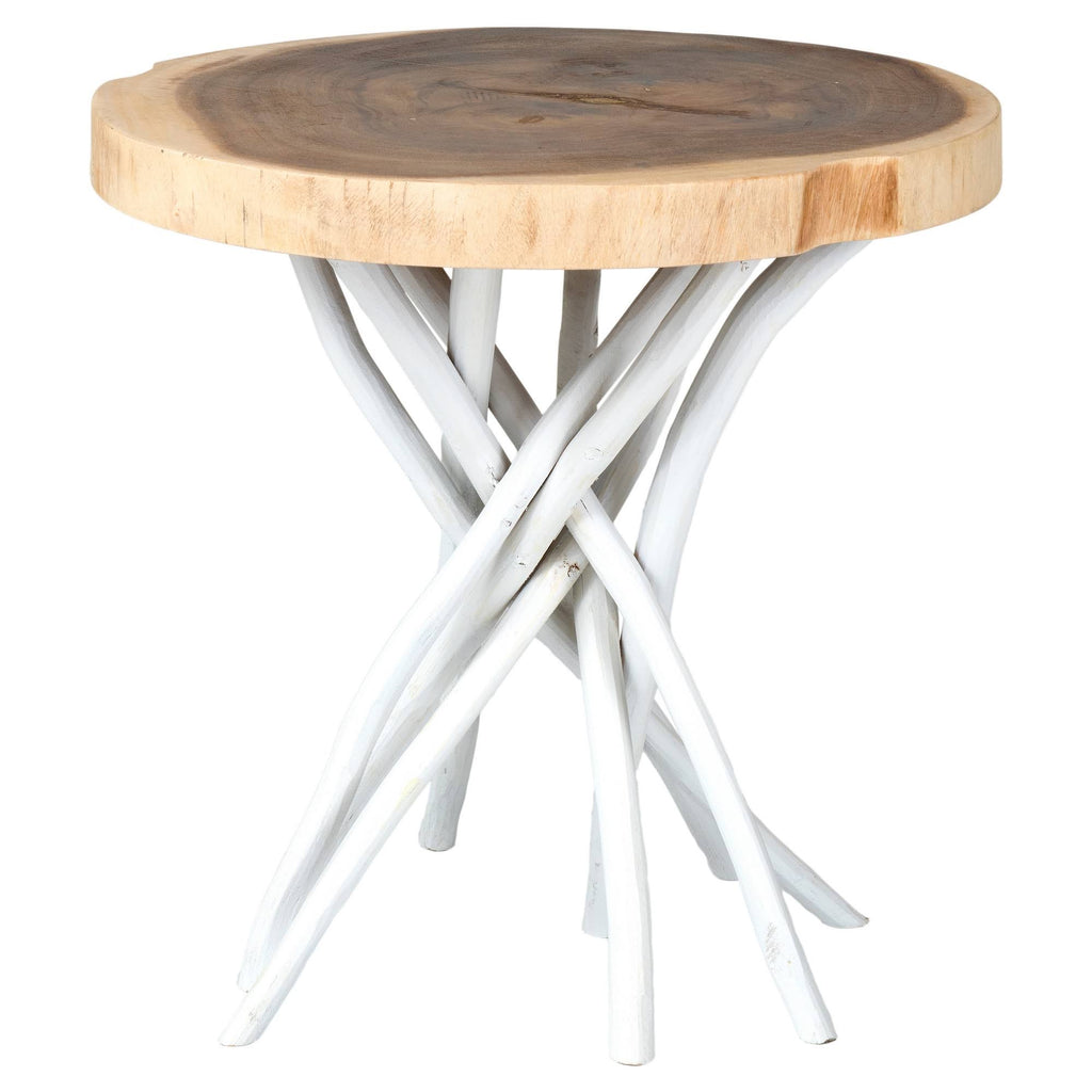 White Teakwood Round Accent Table O5294