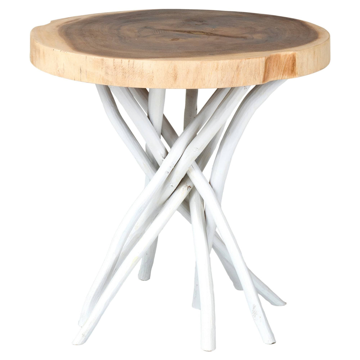 White Teakwood Round Accent Table O5294