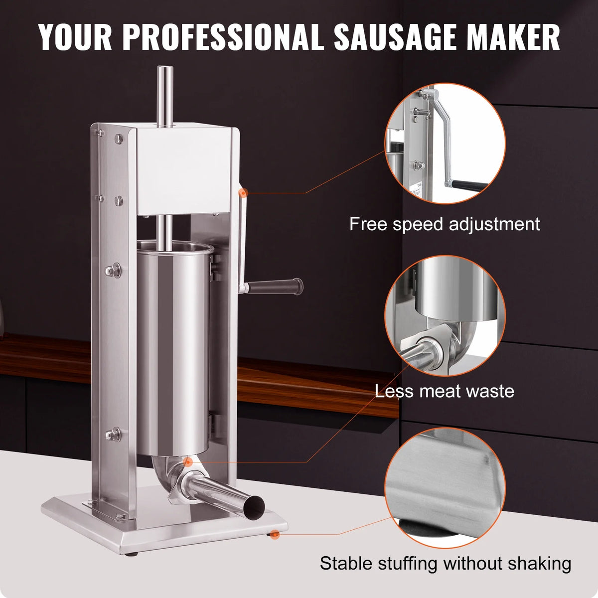8lbs 5L Stainless Steel Sausage Stuffer A4792
