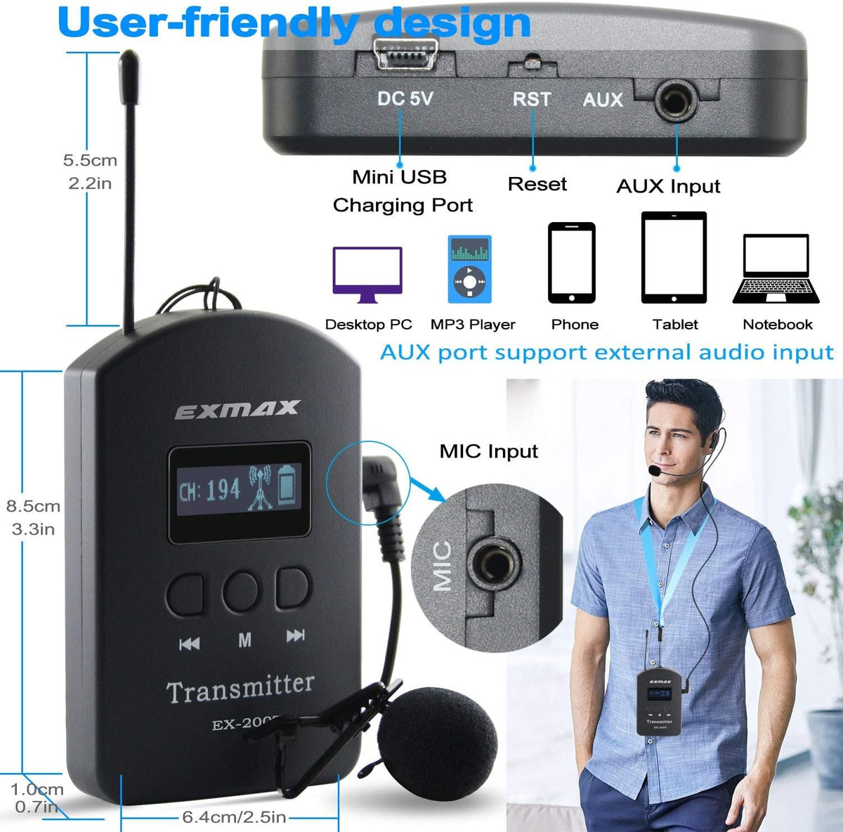 UHF Wireless Simultaneous Translation System Transmitter Receiver 200 Channels 1 Transmitter & 5 Receivers R51920