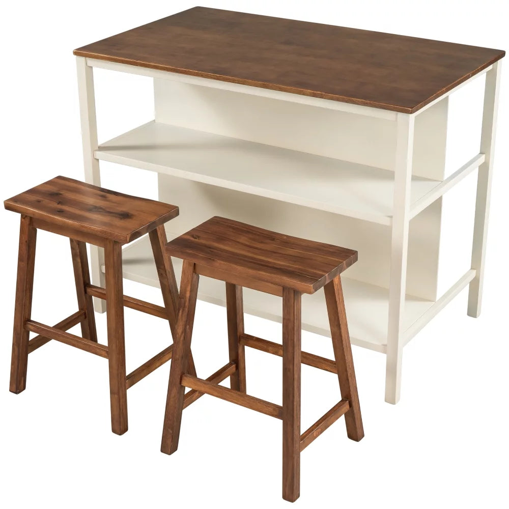 Solid Wood Kitchen Island Set with 2 Stools P54335