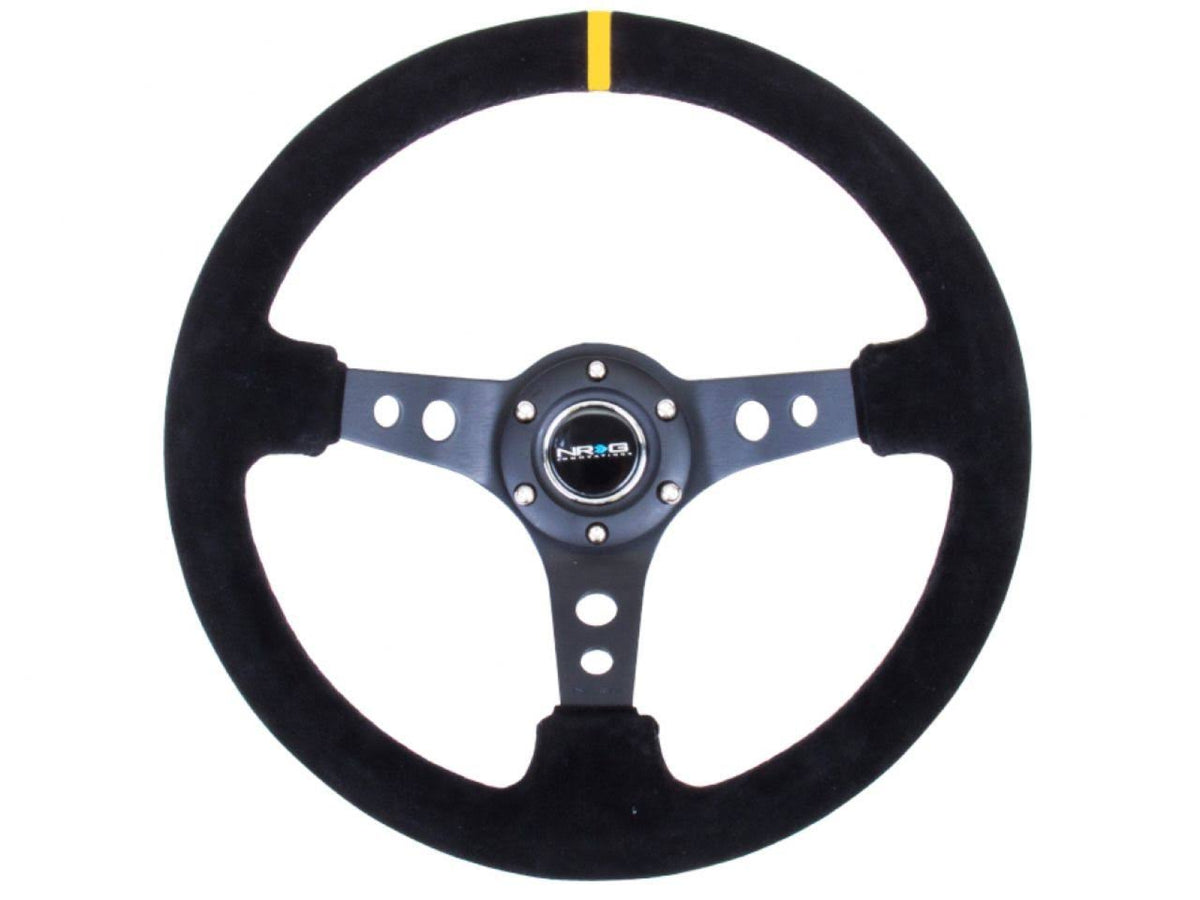 Reinforced Sport Steering Wheel 350mm Deep Black Spoke Suede V9782