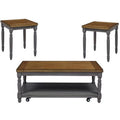 Oak Brushed Gray Cocktail Table & 2 End Tables Pack of 3 F934