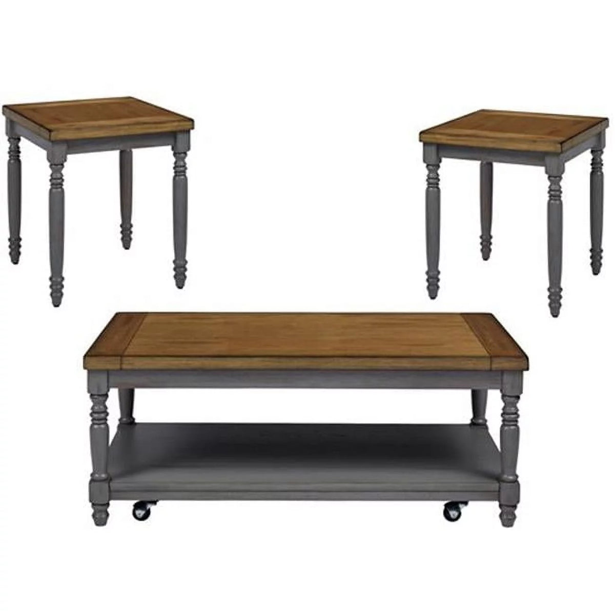 Oak Brushed Gray Cocktail Table & 2 End Tables Pack of 3 F934