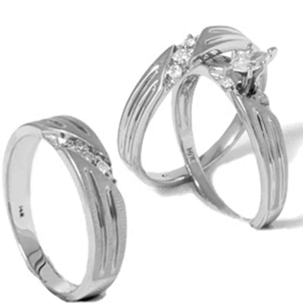 14K Gold Engagement Wedding Ring Bridal Set Trio L8676
