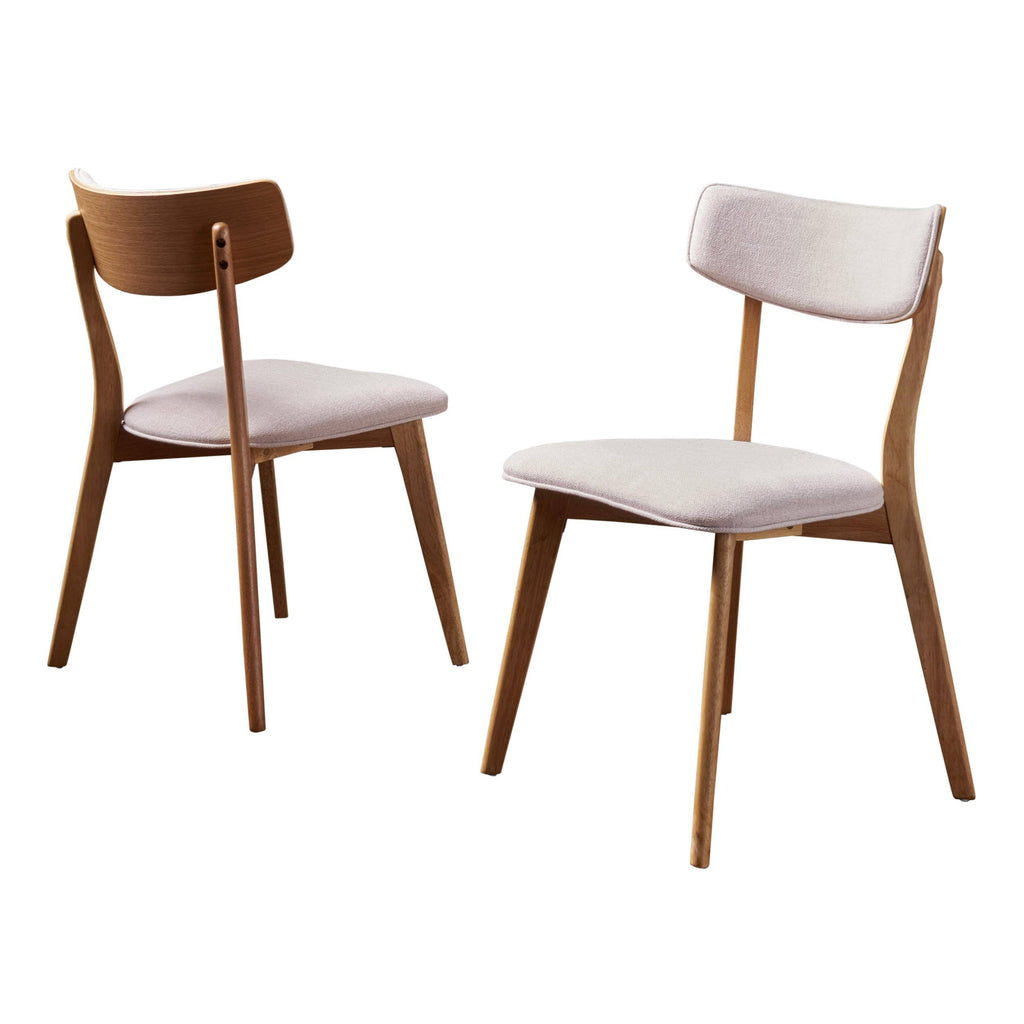 Set of 2 Light Beige Fabric Dining Chairs with Natural Oak Finish S4371