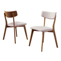 Set of 2 Light Beige Fabric Dining Chairs with Natural Oak Finish S4371