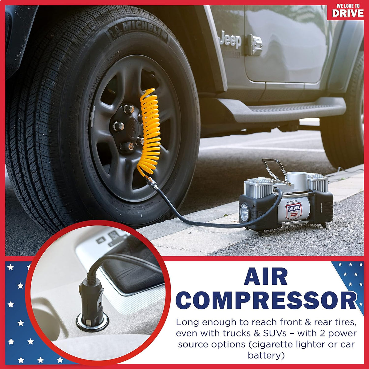 12V DC 150 PSI Portable Air Compressor & Tire Repair Kit with PSI Gauge, Adaptors, Hose, Car Plug, Clip Connectors, Tire Inflator & Tire Patch Kit N332024