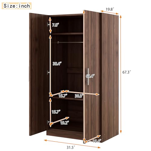 White Wooden Armoire with Drawer, Hanging Rail and 5 Shelves J51046