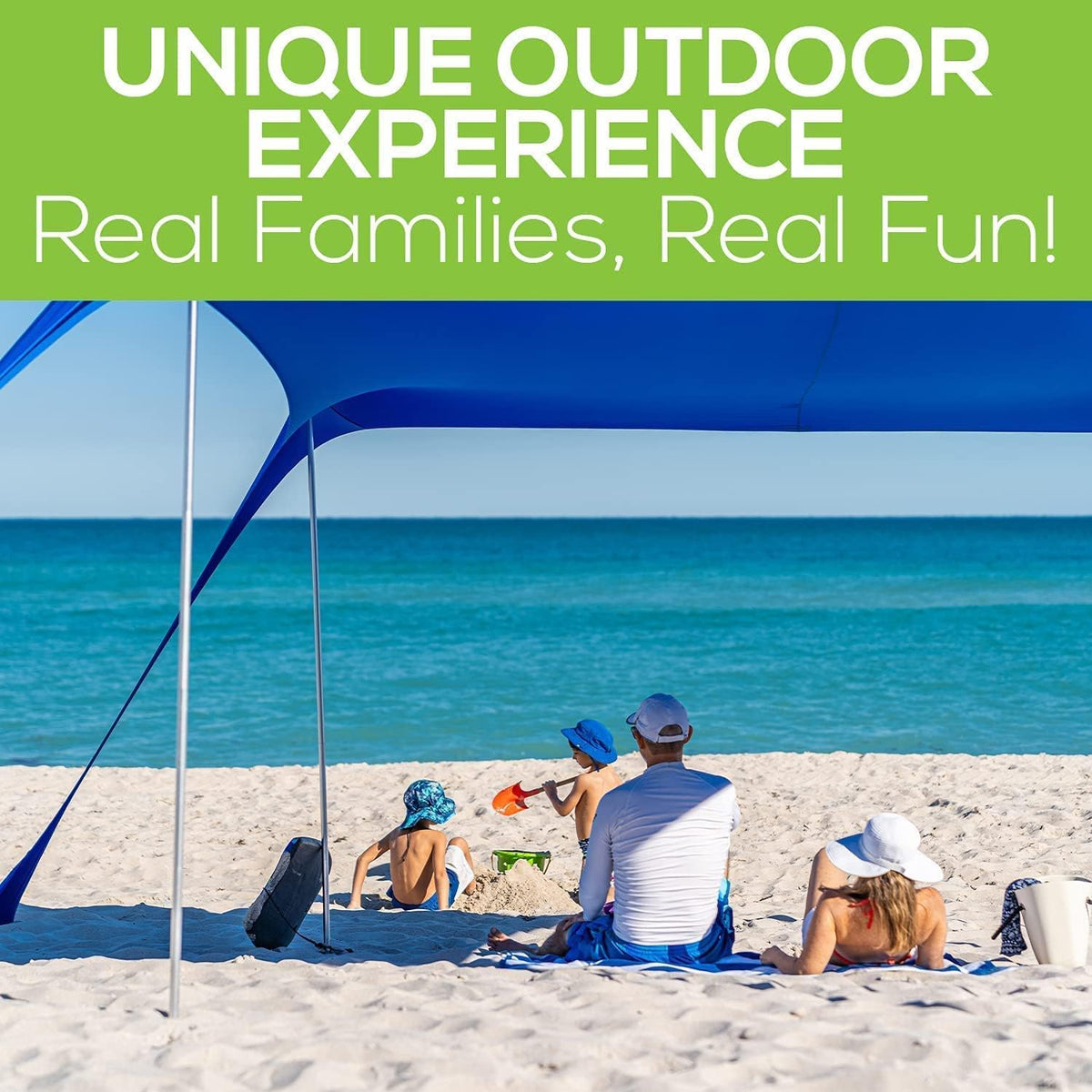 Beach Tent Pop Up Canopy Sun Shelter UPF50+ Lightweight Outdoor Shade with Ground Pegs and Stability Poles Portable Set (7.2 X 8.2 FT 4 Pole, Bright Blue) F4471