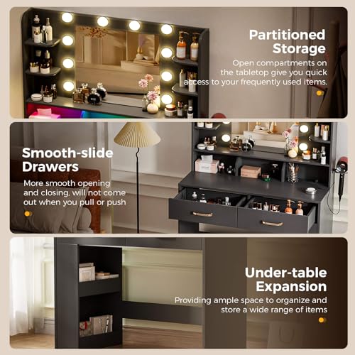White Vanity Desk with Lighted Mirror and Power Outlet Z5685