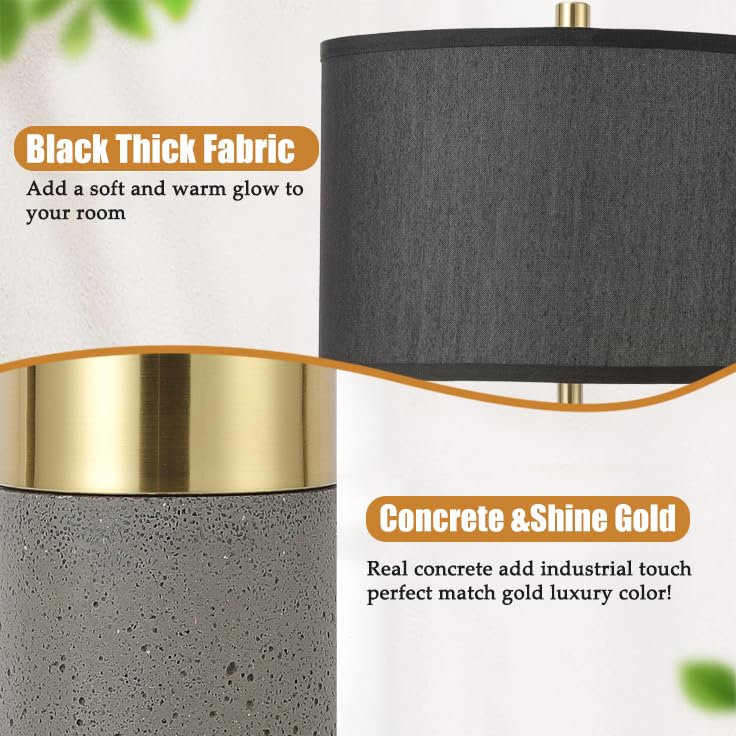24" Tall Black Gold Set of 2 Concrete Touch Control Table Lamps T768
