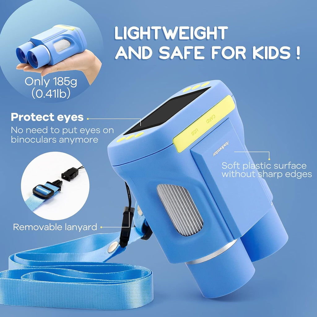 Kids Microscope and Telescope Double Lens, Portable Handheld Microscope Binoculars, Digital Camera and Video Microscope Kit, 2 LCD Blue C8769