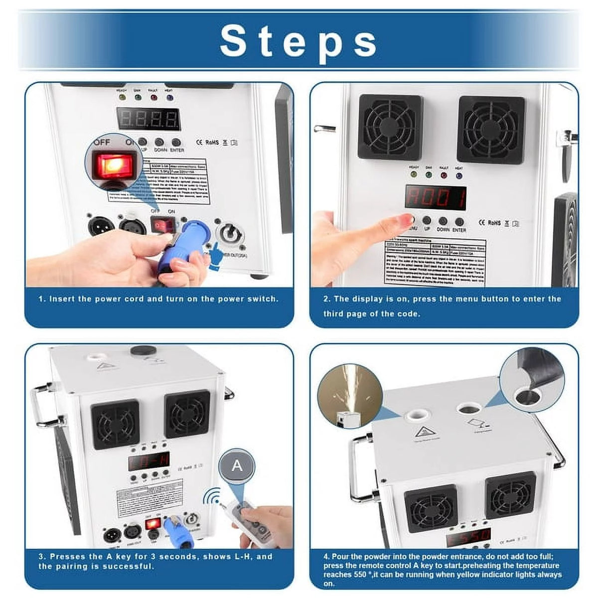 Cold Spark Machine 3-16FT Adjustable Stage Special Effect Machine with Wireless Remote Control DMX Low Noise Stage Equipment for Wedding DJ Disco Party 2pcs T729218