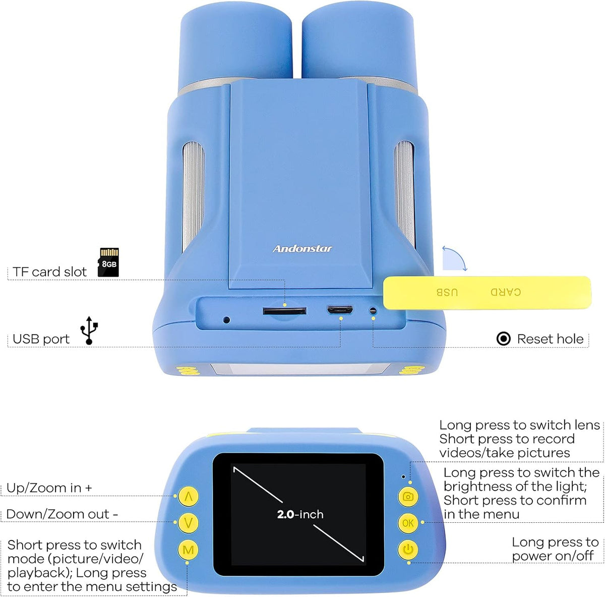 Kids Microscope and Telescope Double Lens, Portable Handheld Microscope Binoculars, Digital Camera and Video Microscope Kit, 2 LCD Blue C8769