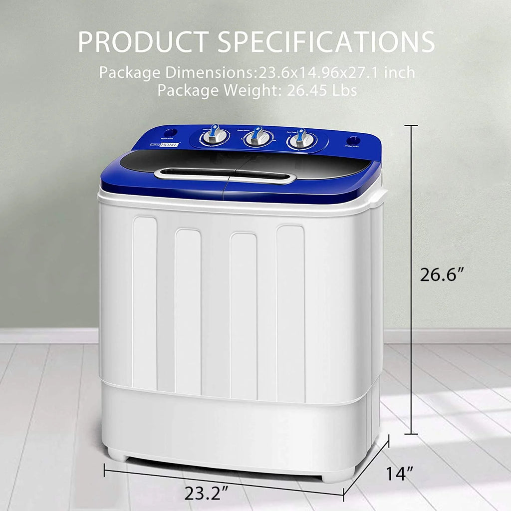Portable 2 in 1 Twin Tub Mini Laundry Washer and Spin Dryer Combo 13.5lbs Black & White D88673
