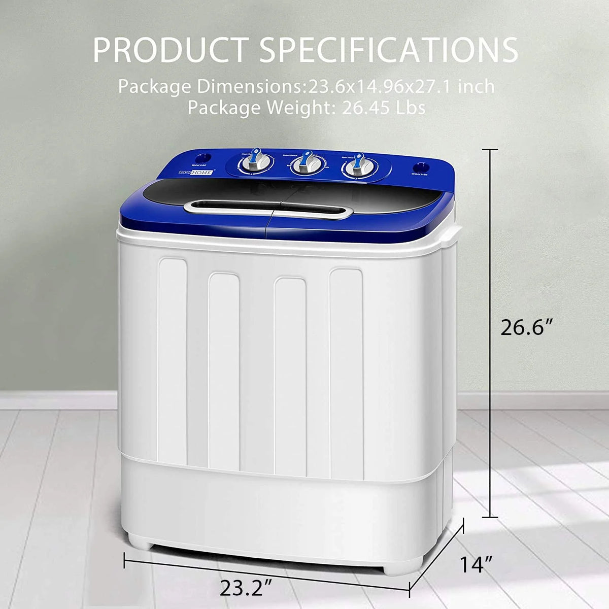 Portable 2 in 1 Twin Tub Mini Laundry Washer and Spin Dryer Combo 13.5lbs Black & White D88673