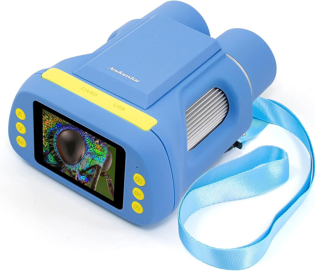 Kids Microscope and Telescope Double Lens, Portable Handheld Microscope Binoculars, Digital Camera and Video Microscope Kit, 2 LCD Blue C8769