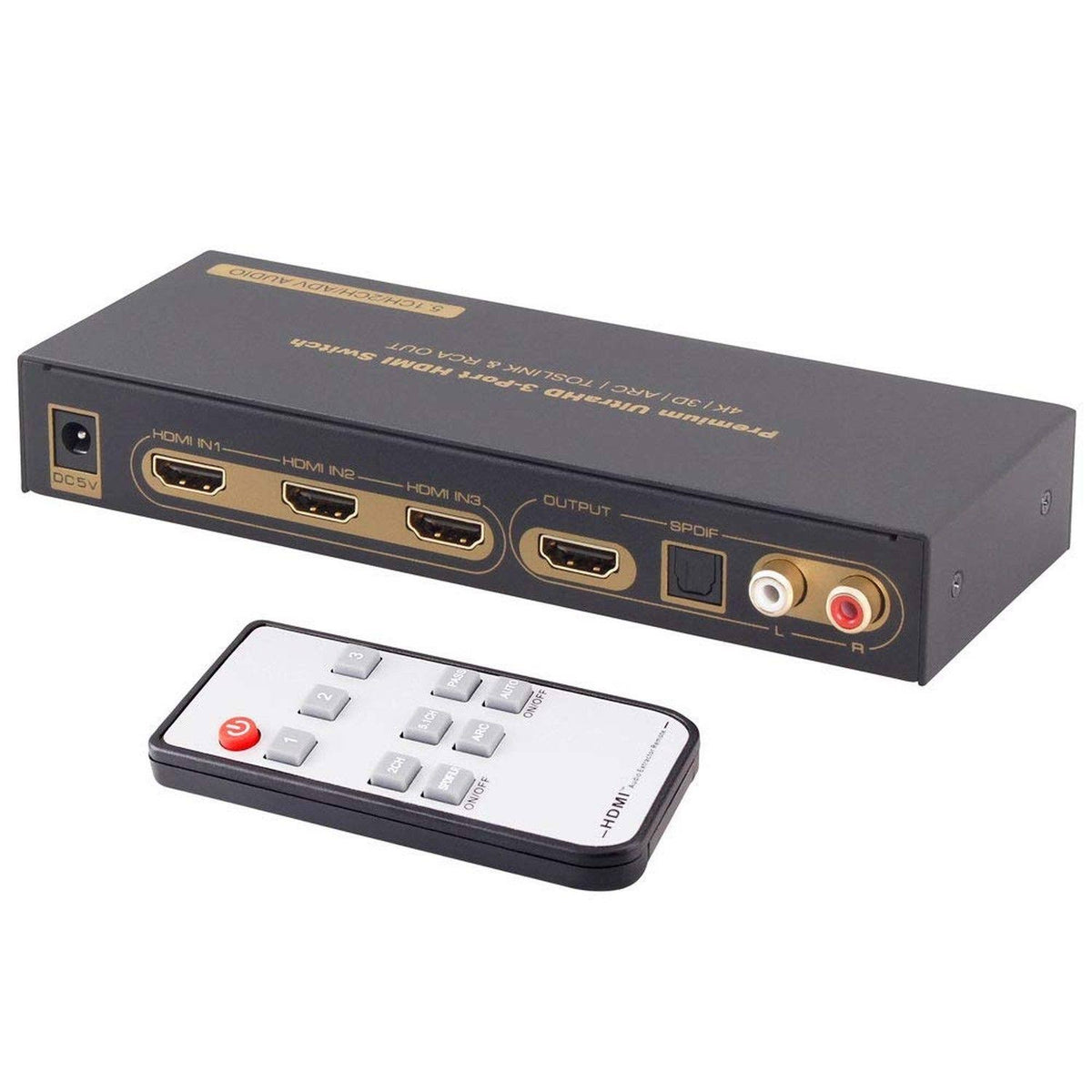 3 Port HDMI Switch with Optical Toslink SPDIF and RCA L R Audio Out N965