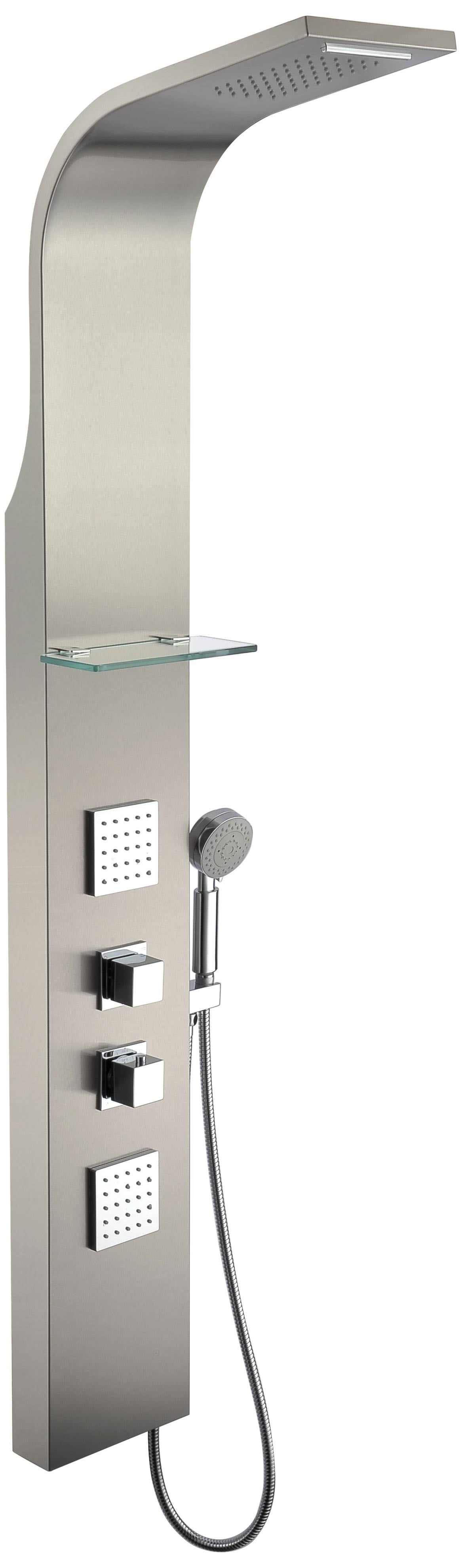 Brushed Steel 2-Jetted Shower Panel with Heavy Rain Shower and Spray Wand P393512