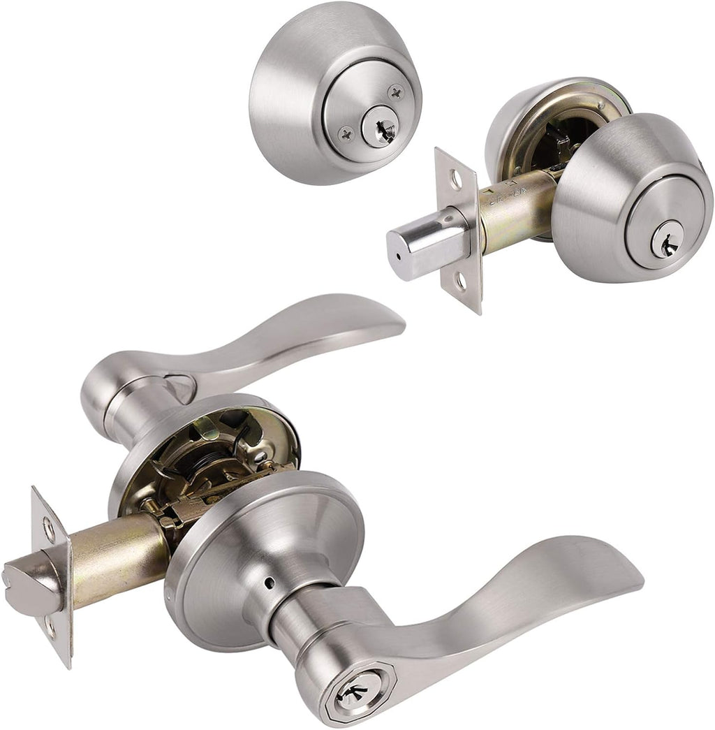 2 Pair Universal Door Lever Handleset Satin Nickel Finish Y2713