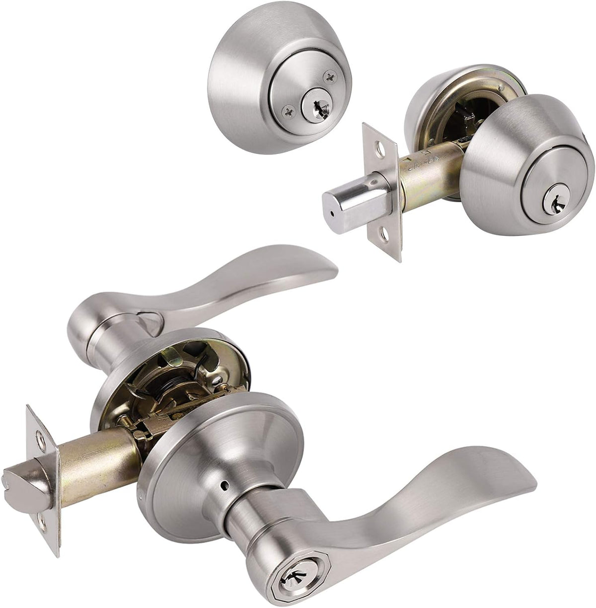 2 Pair Universal Door Lever Handleset Satin Nickel Finish Y2713