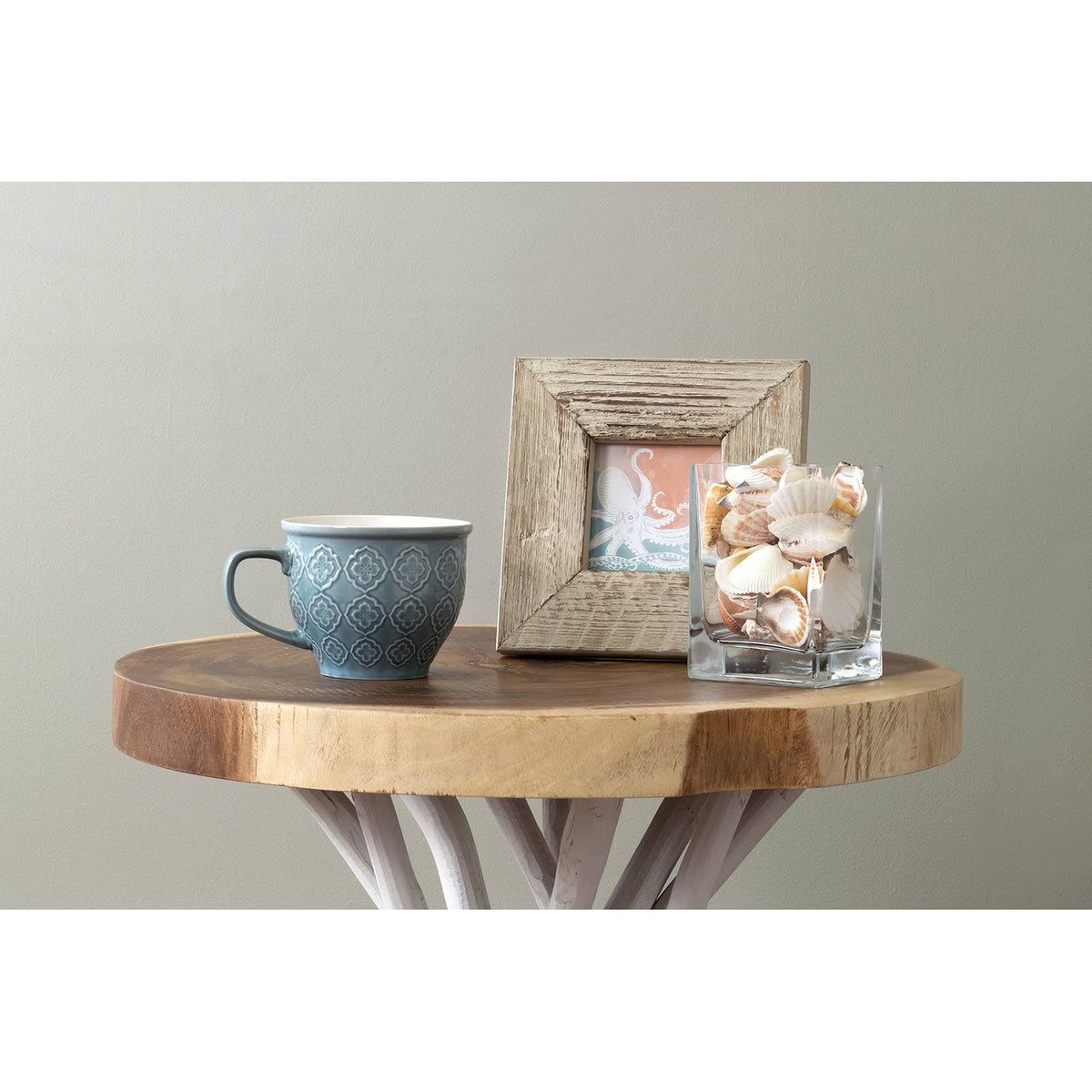 White Teakwood Round Accent Table O5294