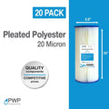 20 Pack Pleated Polypropylene Water Filter Cartridge 10x4.5 inch 20 Micron Y493532