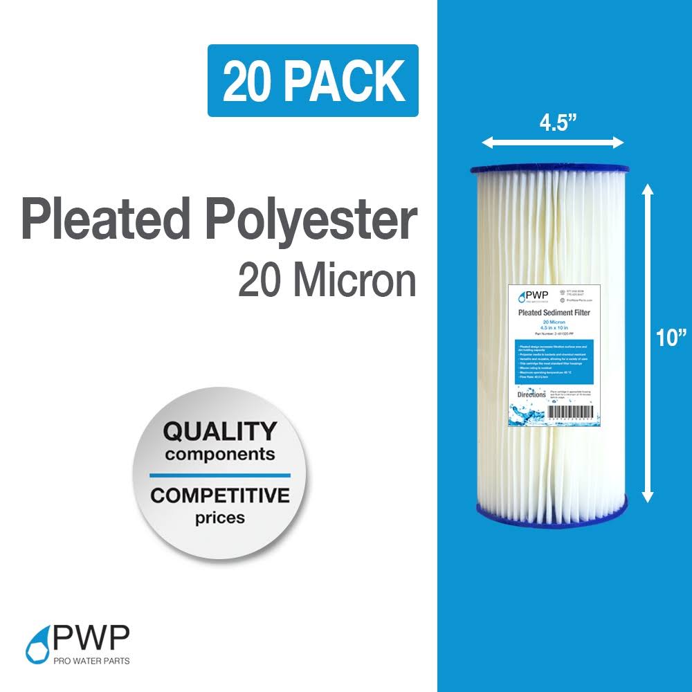 20 Pack Pleated Polypropylene Water Filter Cartridge 10x4.5 inch 20 Micron Y493532