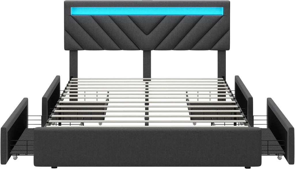 Queen Size LED Bed Frame with Drawers B6981